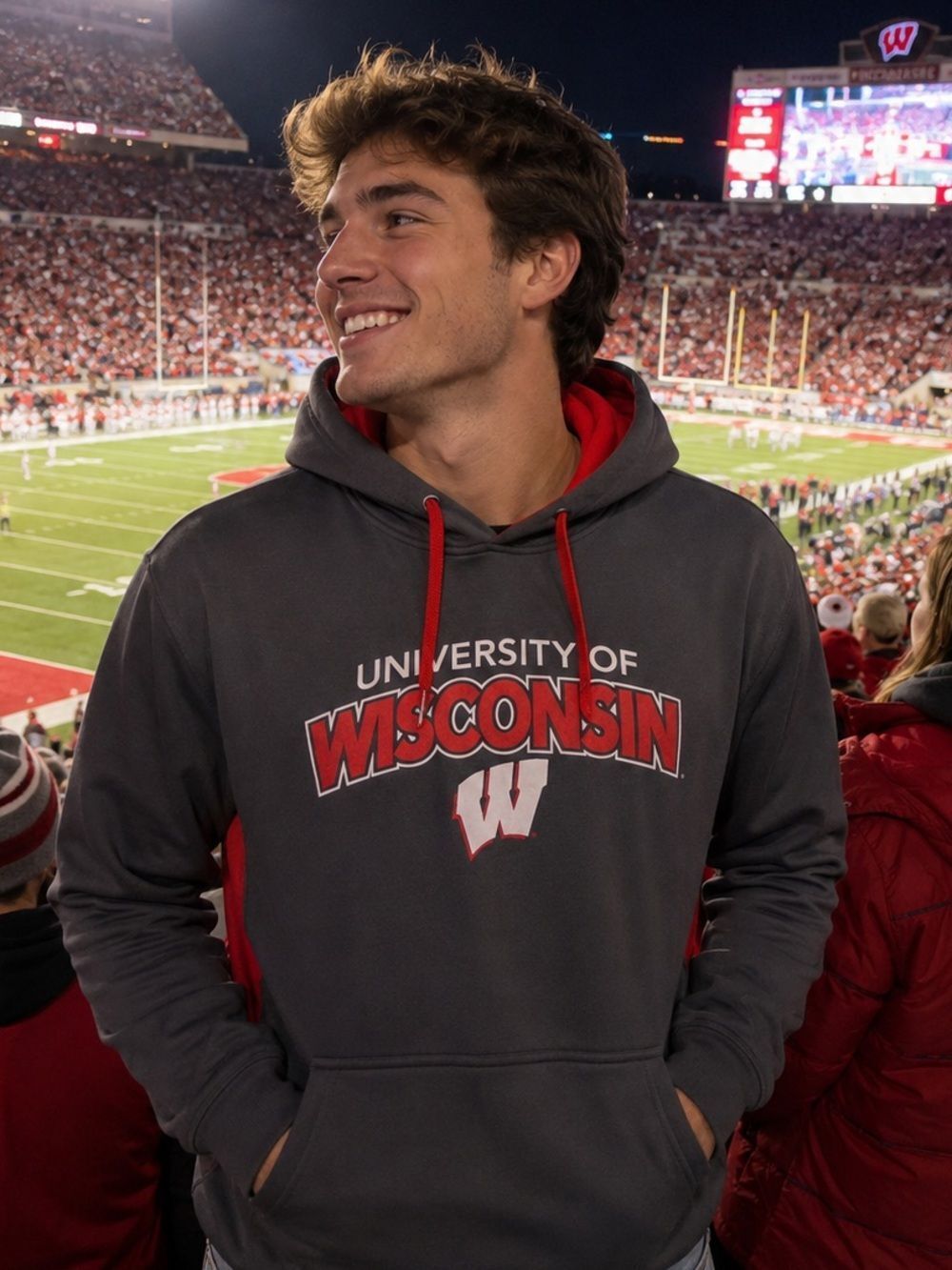 University of Wisconsin Hooded Sweatshirt. Gray color - size medium a.07